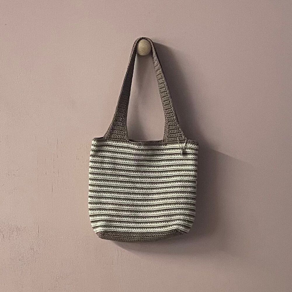 The Sak Small Brown & Cream Striped Knit Handbag GUC